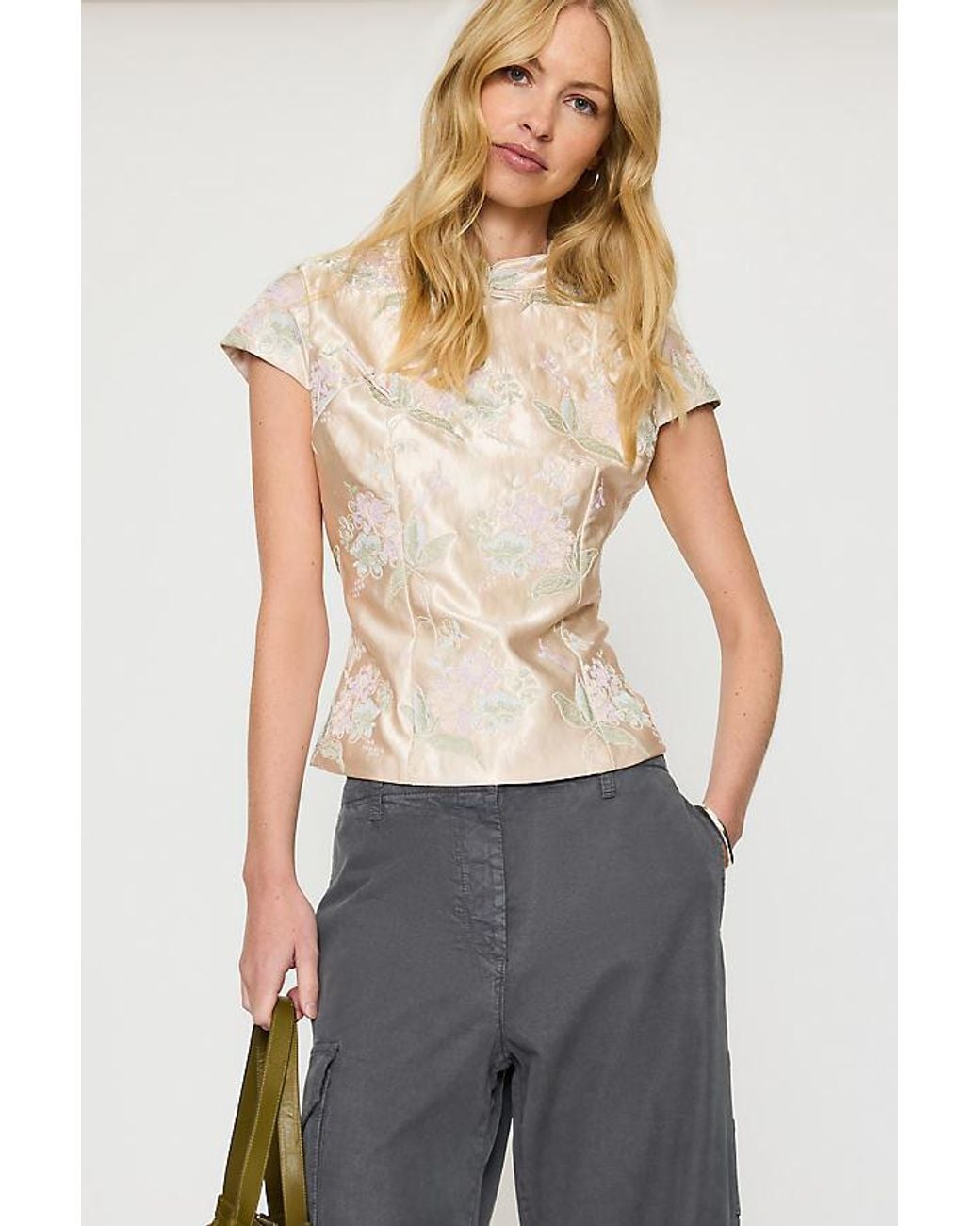 By Anthropologie White Mandarin Collar Top