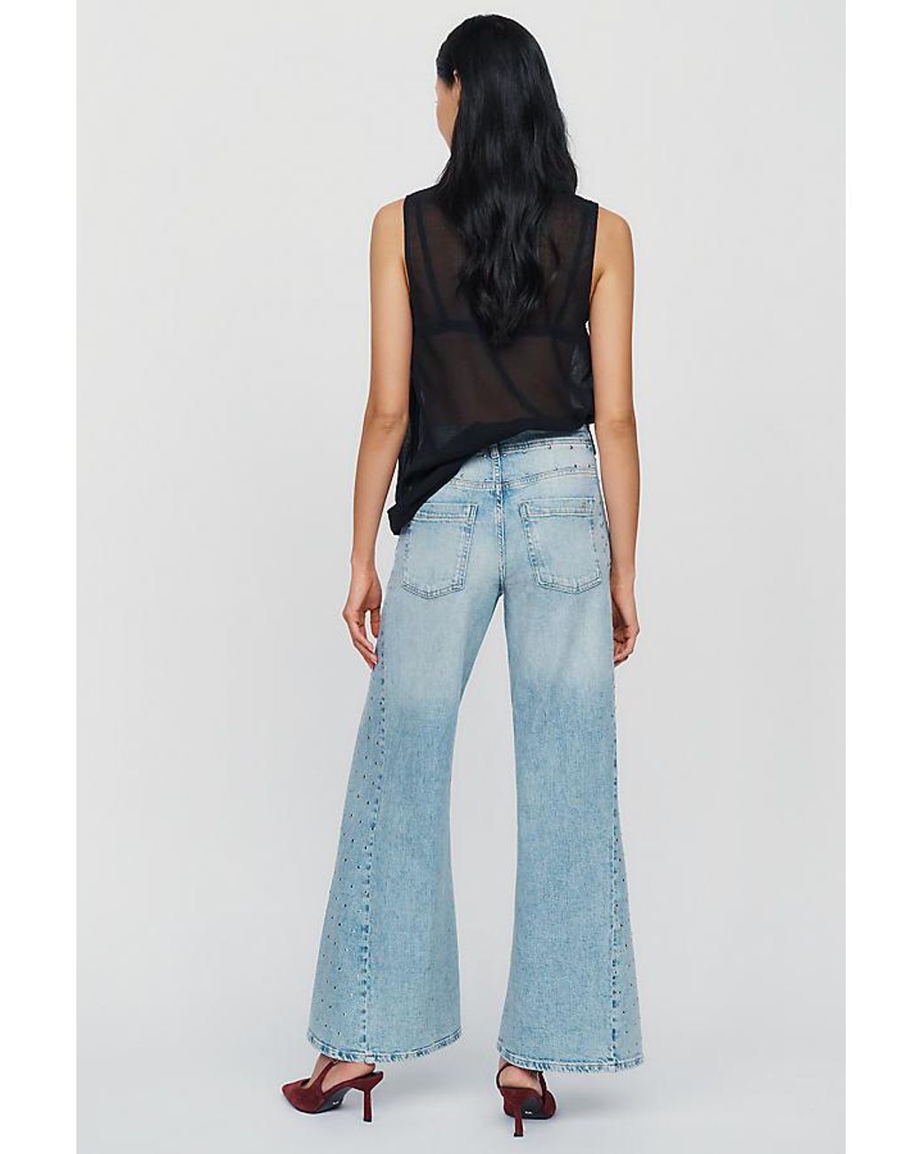Pilcro Blue Adi High-Rise Wide-Leg Studded Jeans