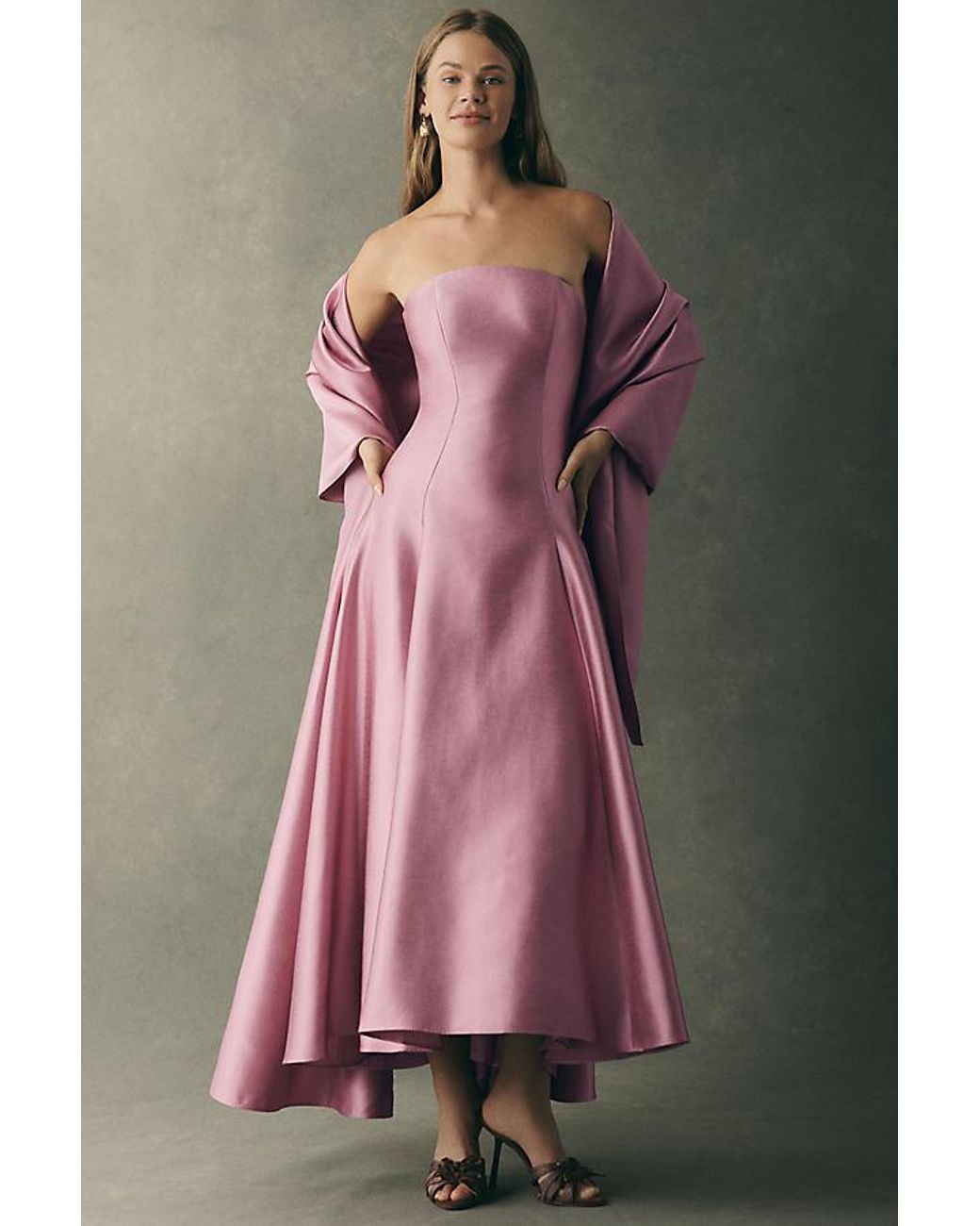 Mare Mare Pink Strapless Drop-Waist Midi Dress