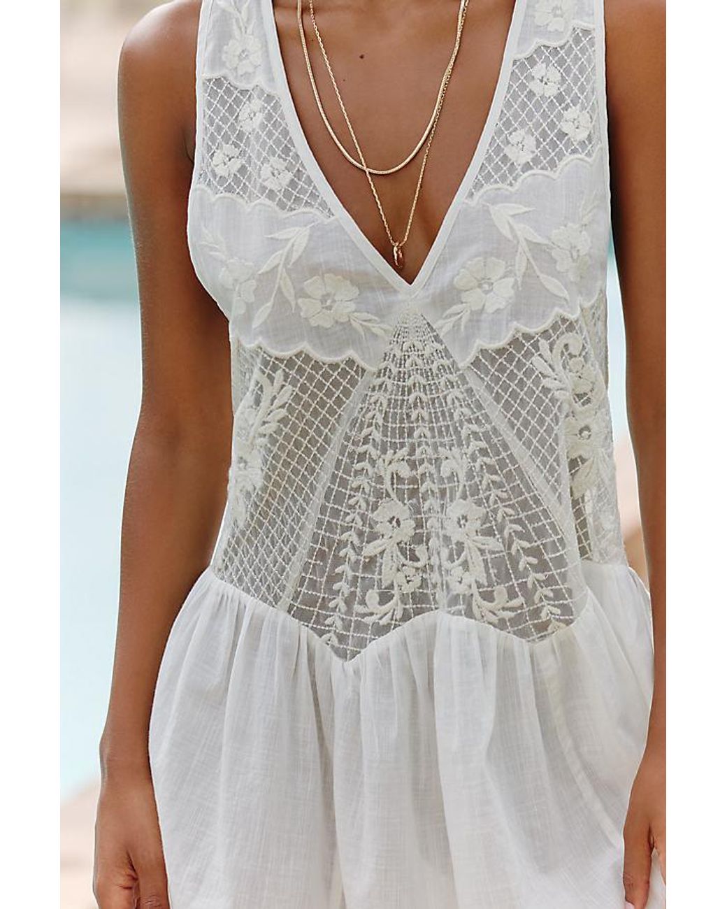Celandine White 100% Cotton Embroidered Drop-Waist Mini Dress