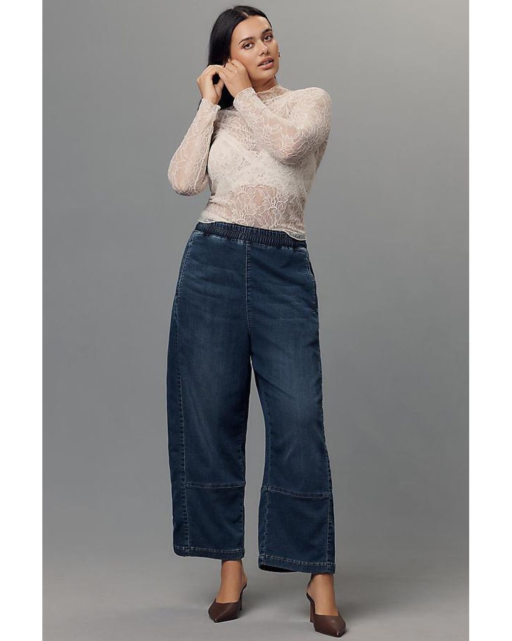 Pilcro Blue The Izzie Knit Pull-On Barrel Jeans By
