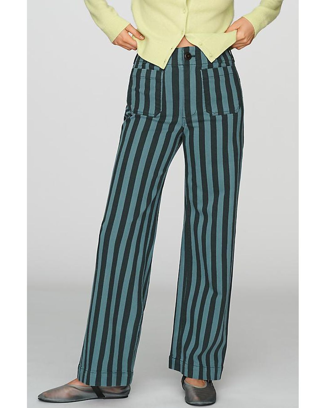 Maeve Blue The Colette Striped Full-Length Wide-Leg Trousers By