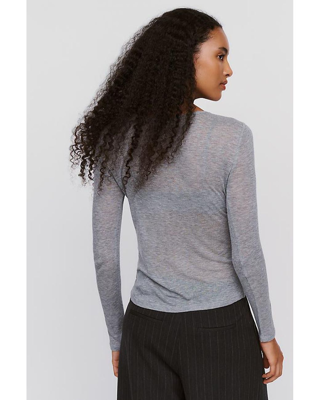 By Anthropologie Gray Bruna Cashmere Blend Ribbed Top