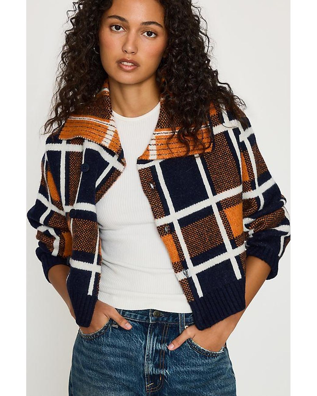 ALIGNE Blue Carmen Check Wrap Cardigan