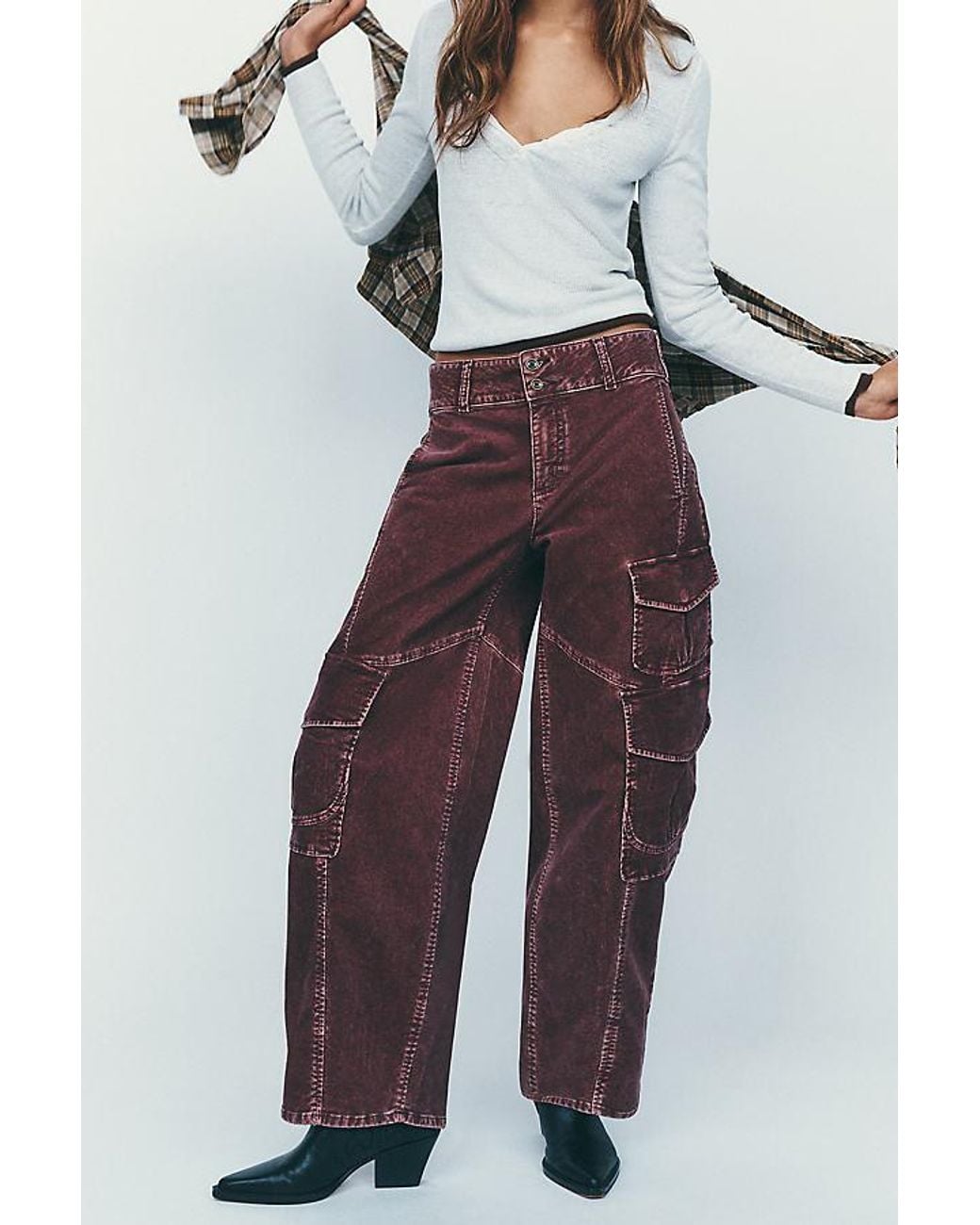 Pilcro Purple Aero Corduroy Wide-Leg Cargo Pants By