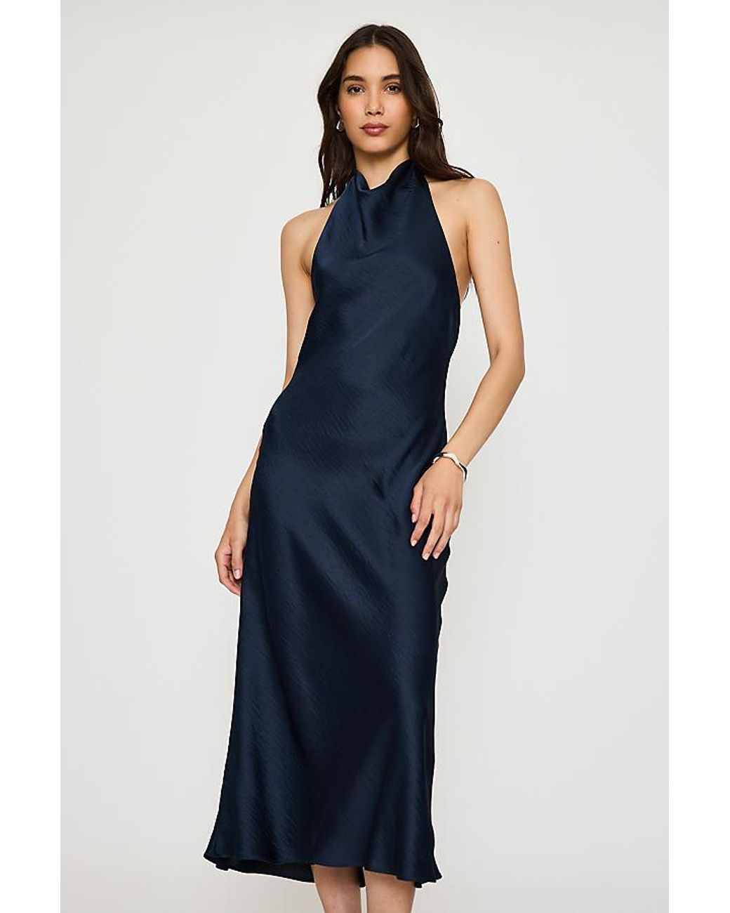 By Anthropologie Blue Halter Satin Midi Slip Dress