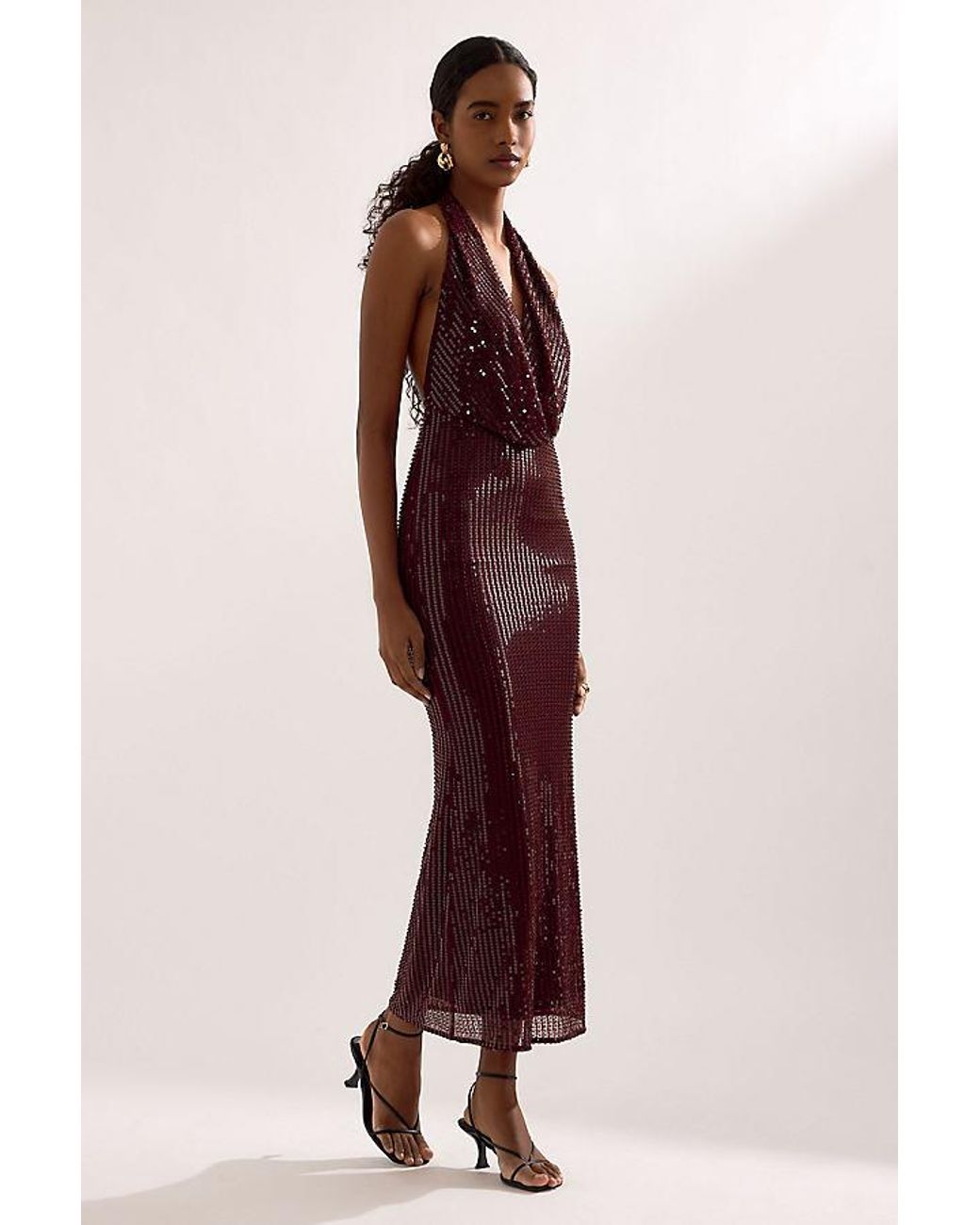 Bardot Purple Nola Sequin Cowl-Neck Maxi Dress
