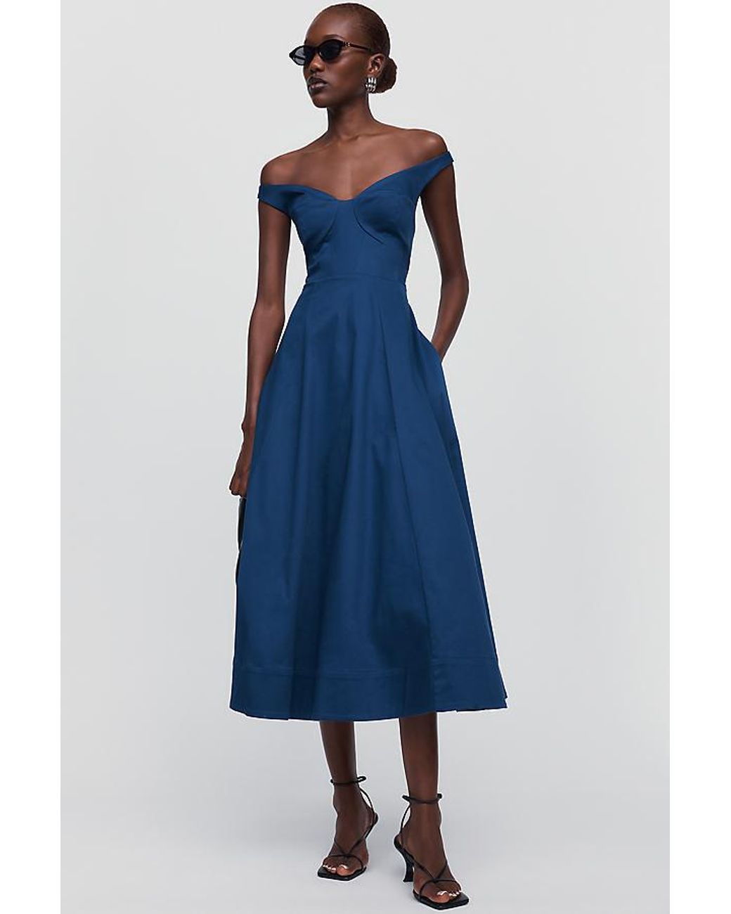 Maeve Blue Sateen Midi Dress