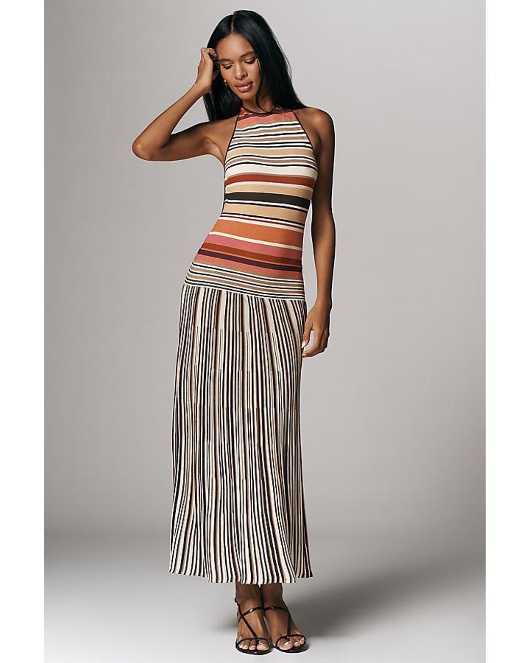 Faithfull The Brand Gray Maretta Knit Halter Drop-Waist Maxi Dress