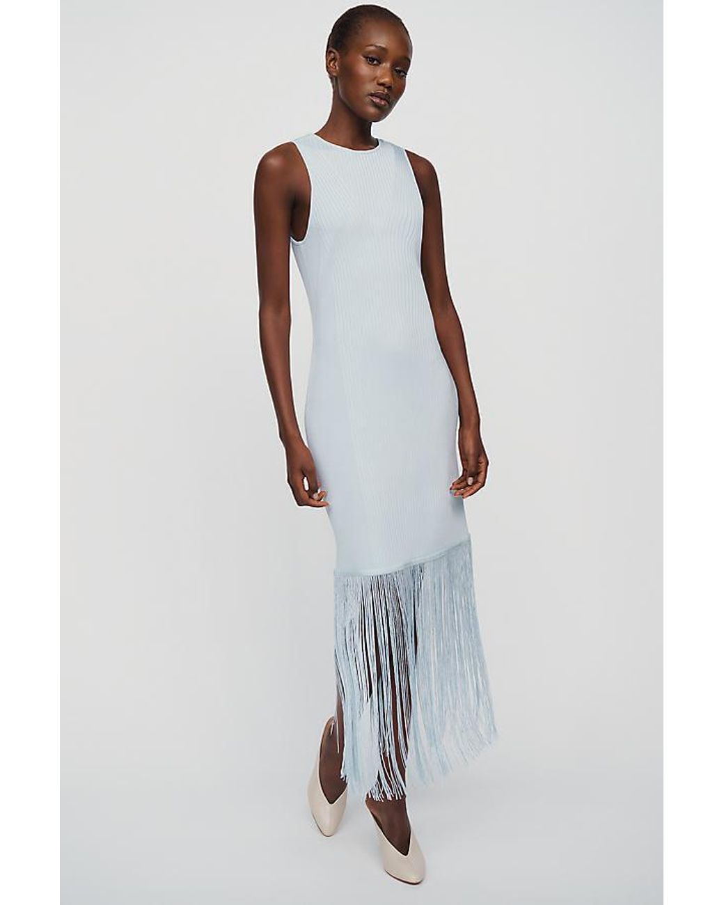 Siempre Blue Fringe Knitted Midi Dress