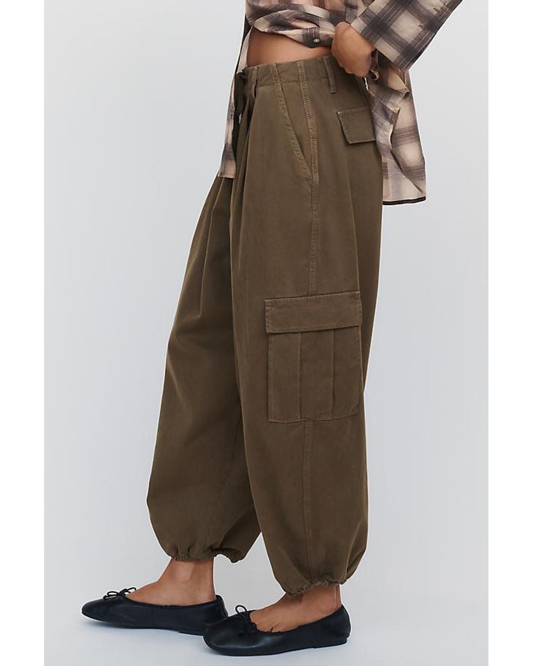 By Anthropologie Green 100% Cotton Parachute Cargo Pants