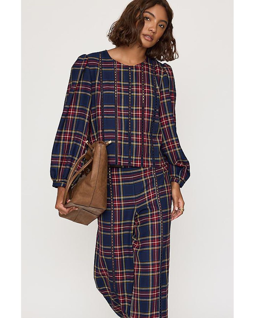 The Tiny Big Sister Blue Check Puff-Sleeve Blouse