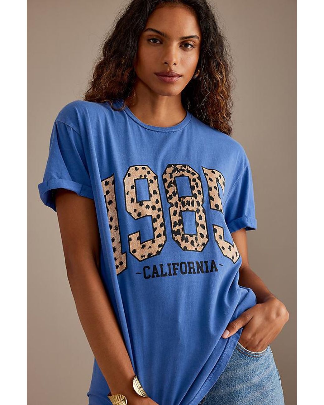 Tシャツ・カットソー AMBUSH Woman T-Shirt Blue BWAA035F23JER001 8484 Anthropologie 1985 Leopard Print Boyfriend T-Shirt in Blue