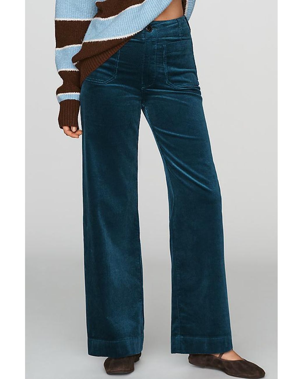 Maeve Blue The Colette Full-Length Wide-Leg Trousers By Corduroy Edition