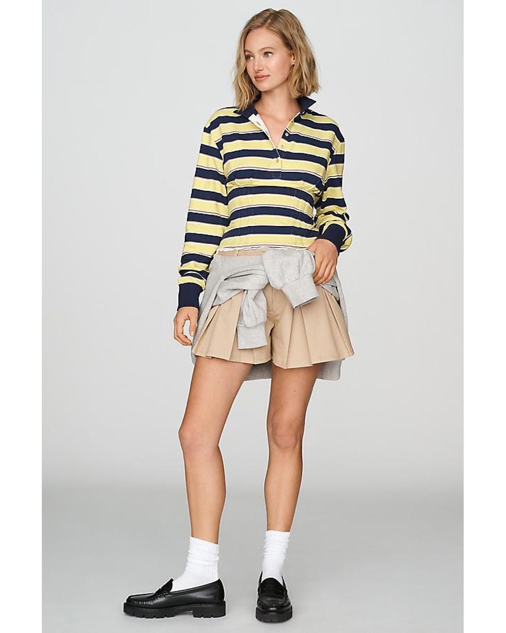 Maeve Multicolor Lace-Trim Corset Long-Sleeve Polo Top