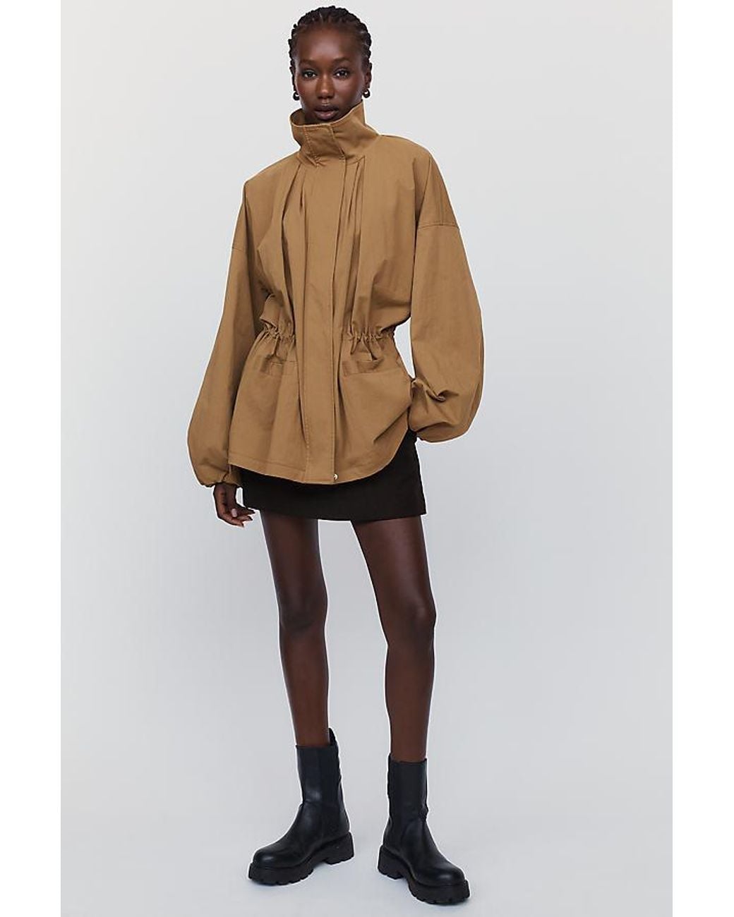 By Anthropologie Natural Funnel-Neck Cinched Jacket