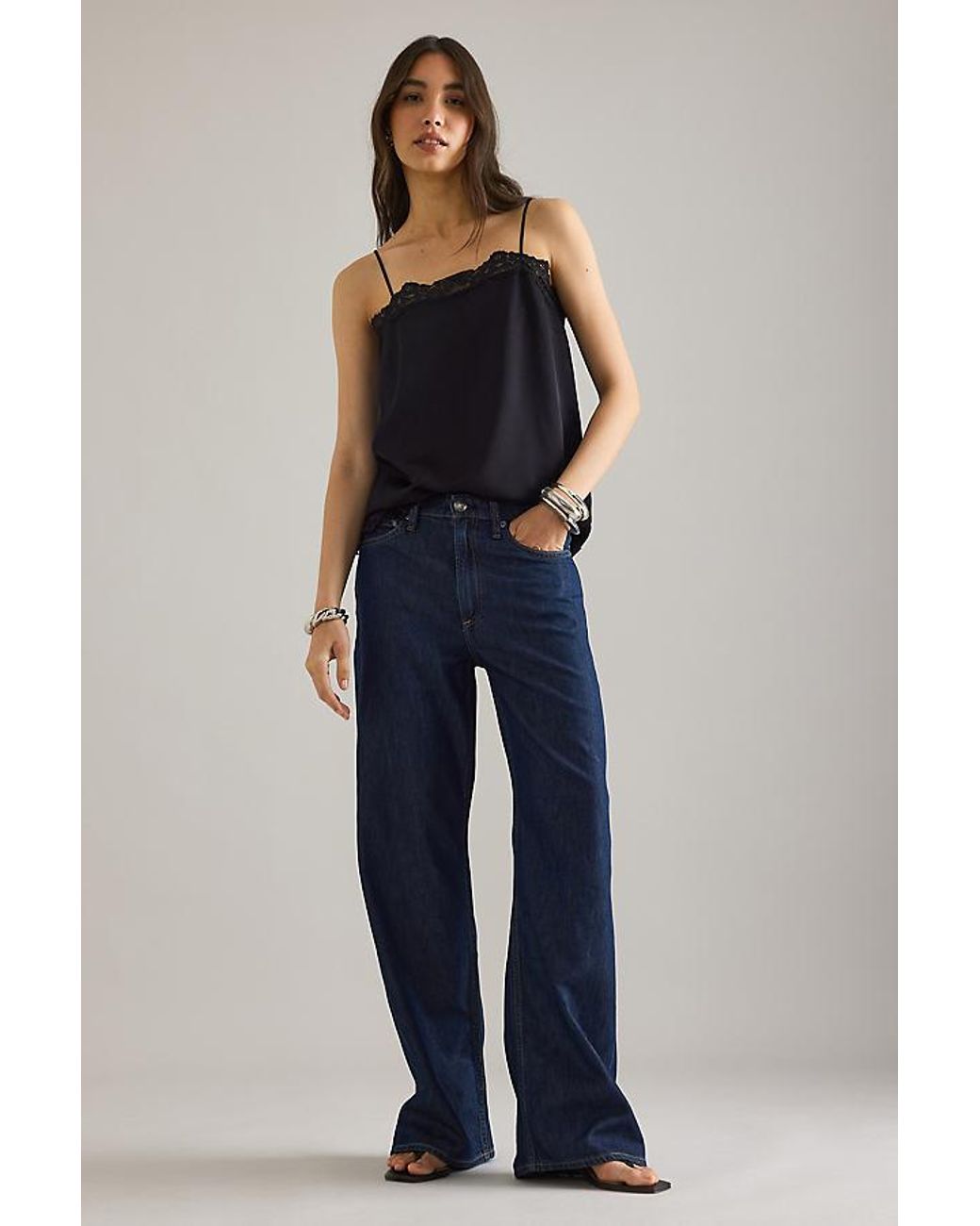 Rag & Bone Blue Logan Mid-Rise Wide-Leg Jeans