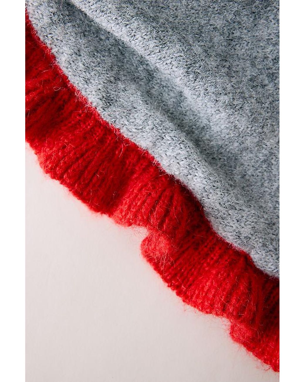 By Anthropologie Red Large Frill-Edge Knit Triangle Scarf