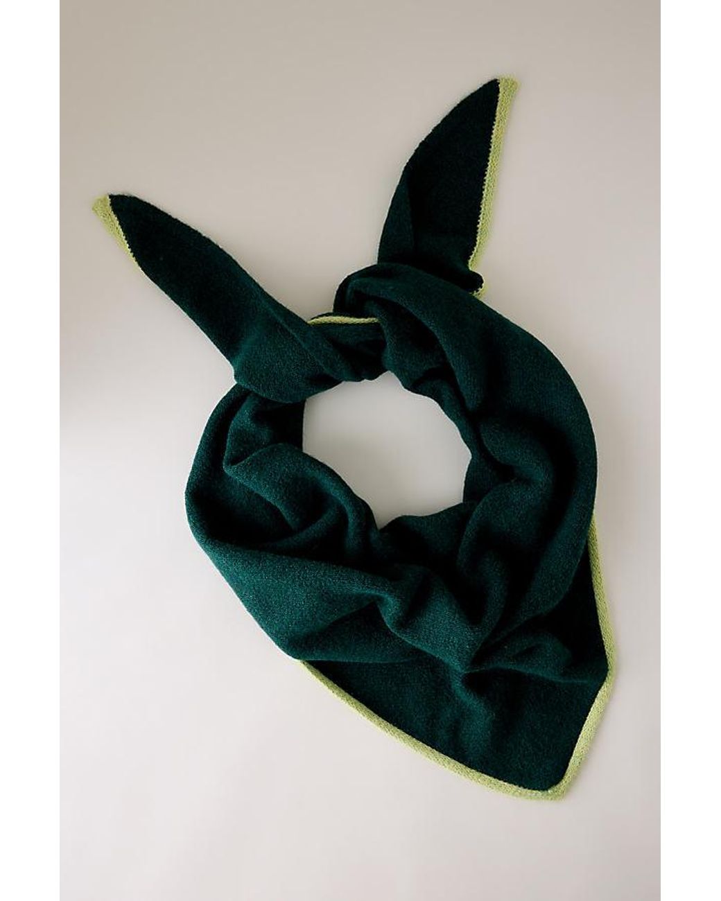 By Anthropologie Green Large Tipped Knit Triangle Scarf