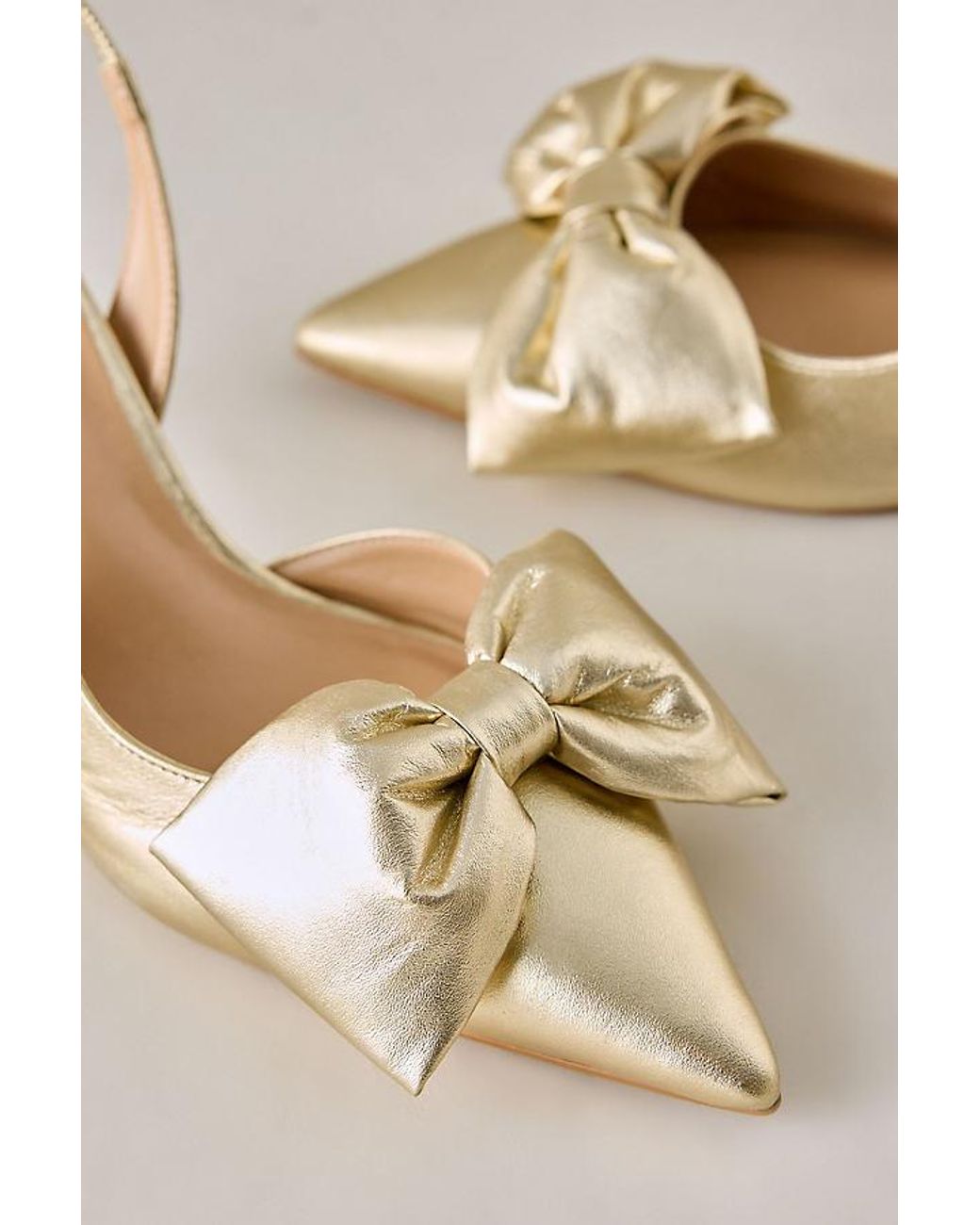 By Anthropologie Natural Satin Bow Slingback Heels