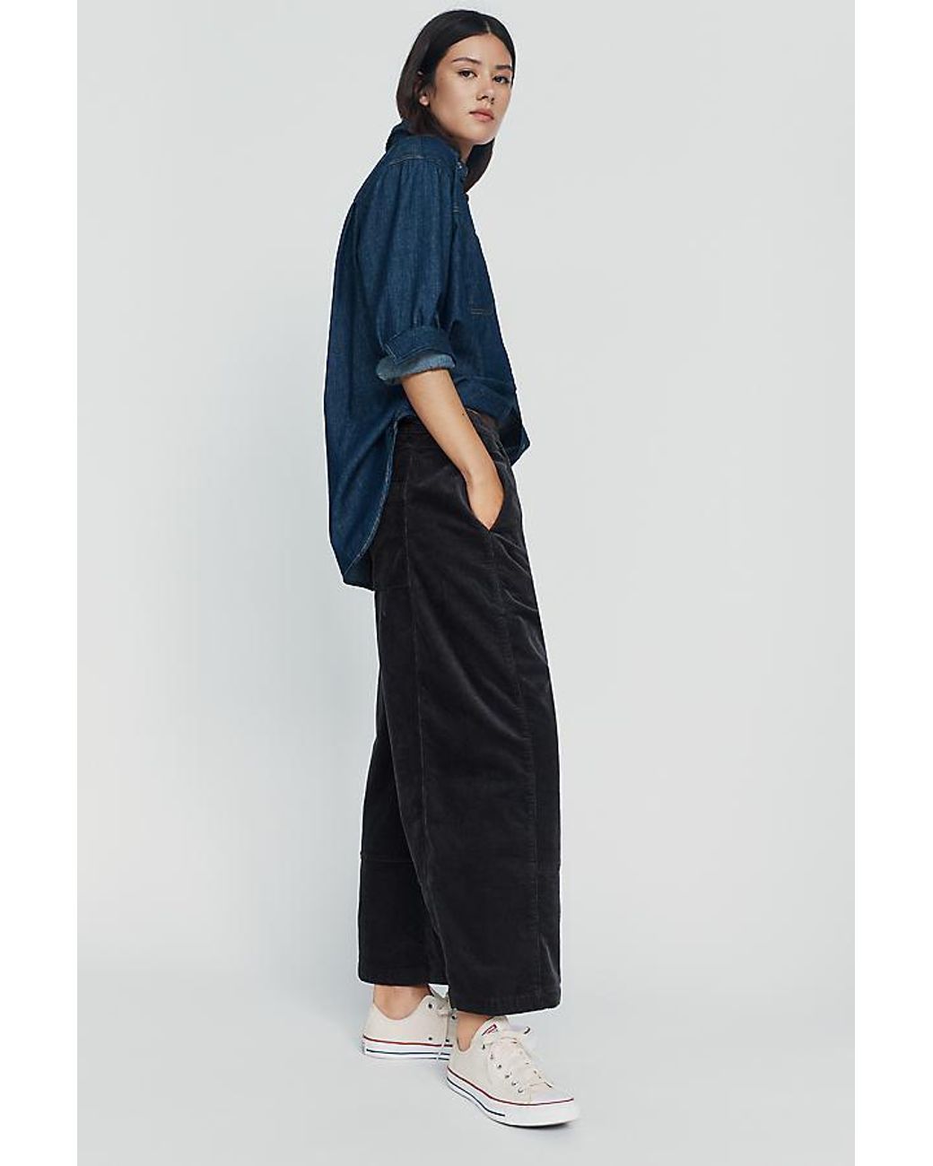 Pilcro Blue The Izzie Relaxed Pull-On Barrel Trousers By Corduroy Edition
