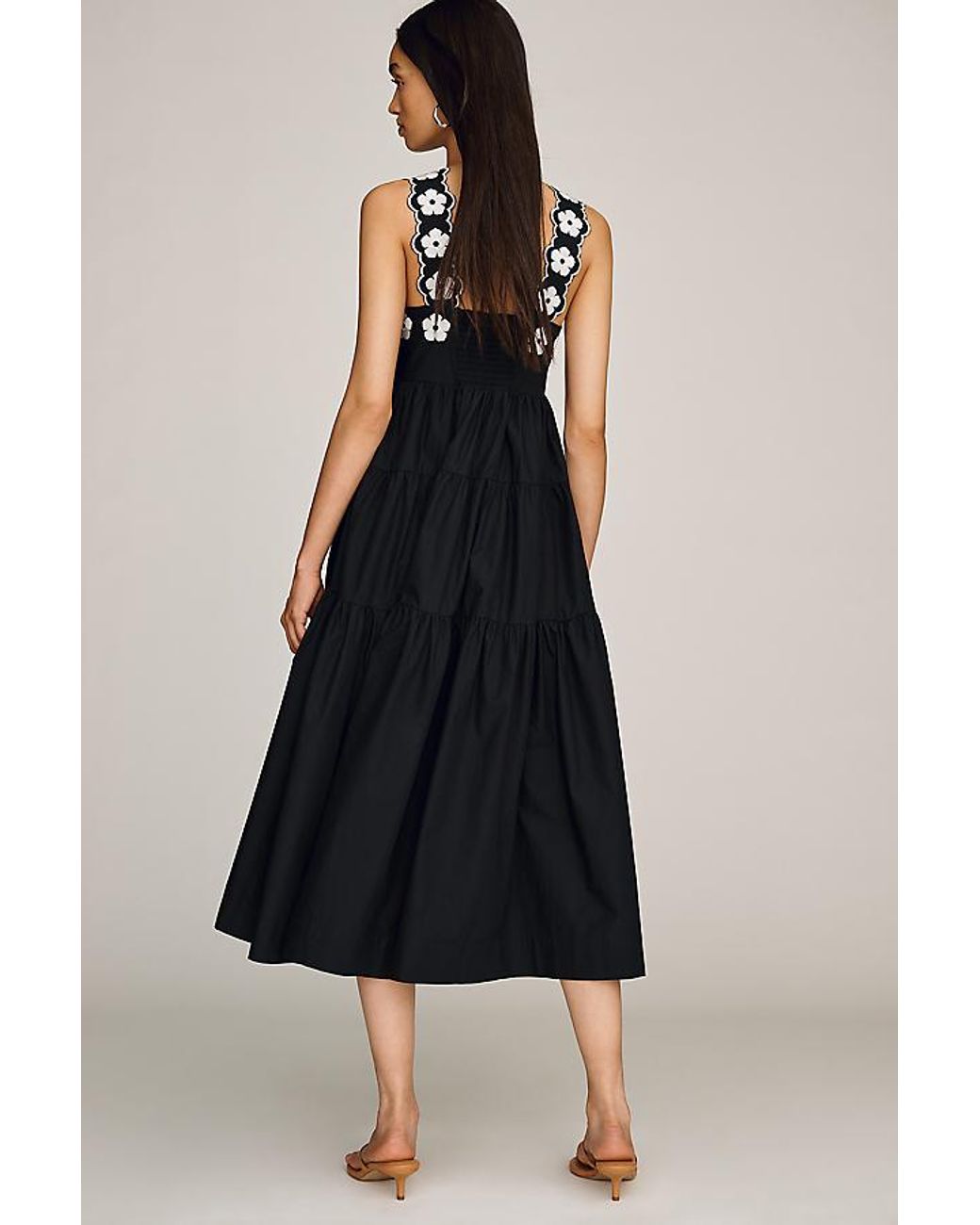 Maeve Black Helena Sleeveless Floral Embroidered Midi Dress