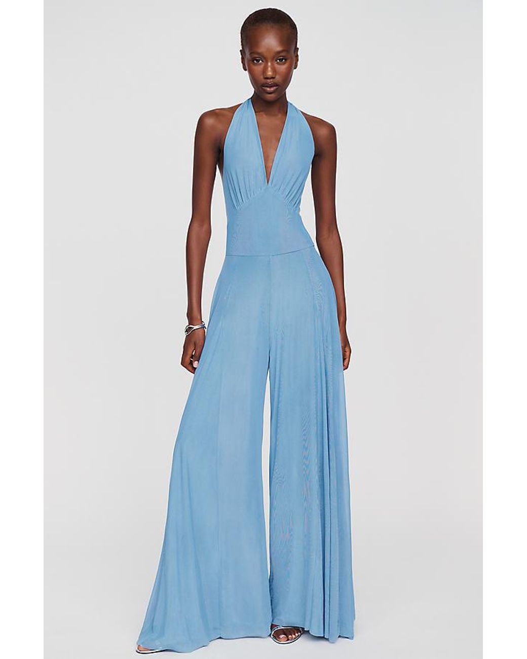 Rare London Blue Halter-Neck Wide-Leg Jumpsuit