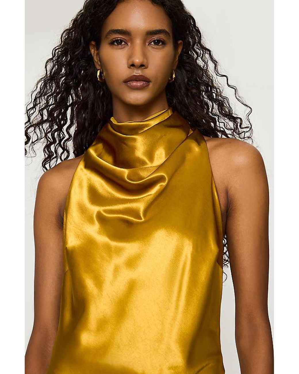 Bardot Metallic Thea High-Neck Satin Maxi Dress