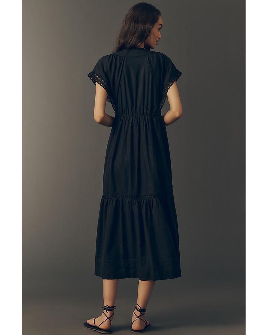 By Anthropologie Blue The Reneé Linen-Blend Button-Front Midi Dress
