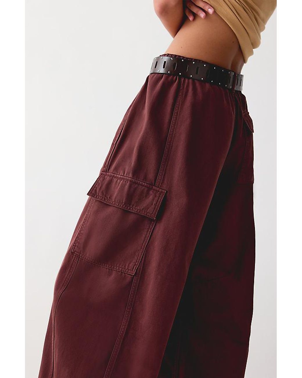 By Anthropologie Purple Frankie Barrel Leg Cargo Trousers