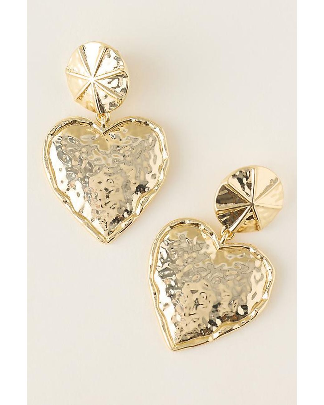 By Anthropologie Metallic Hammered Heart Drop Earrings
