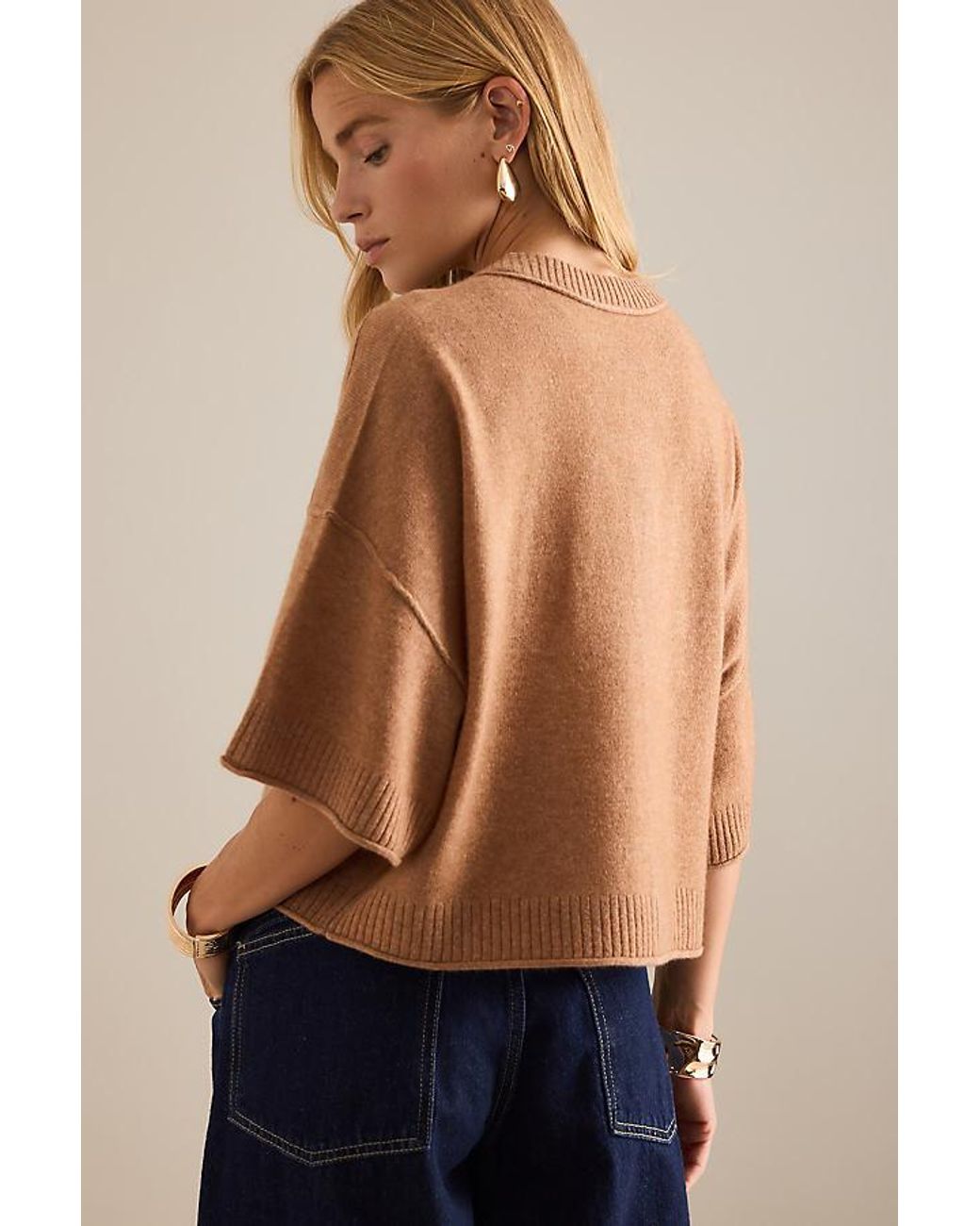 By Anthropologie Brown The Goldie Crew-Neck Cashmere Jumper: Cardigan Edition