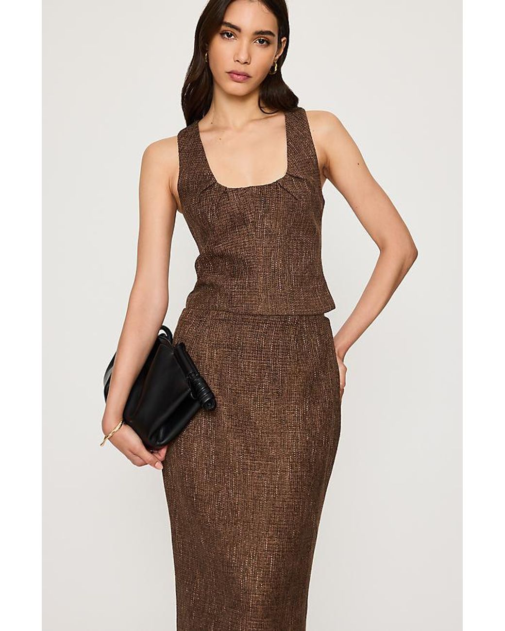 Odd Muse Brown Tweed Midi Pencil Skirt