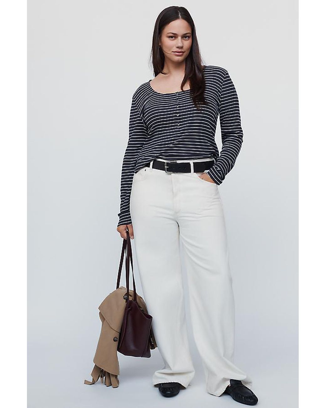 Pilcro Blue Ribbed Long-Sleeve Henley Top