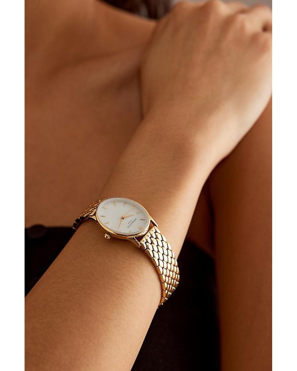 ROSEFIELD Natural Rosefield Oval-Plated Woven Link Wrist Watch
