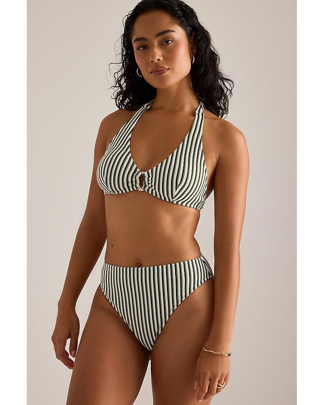 Chelsea Peers Brown Stripe Halter Bikini Top