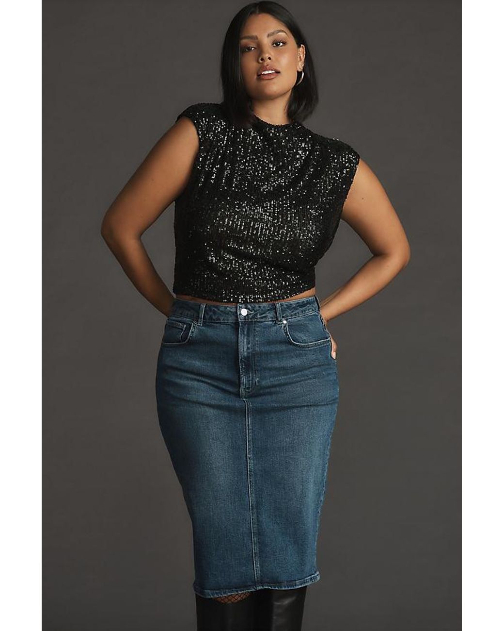 Black high waisted denim skirt sales