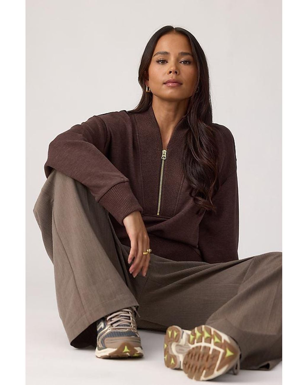 Varley Brown Sally Half-Zip Sweatshirt