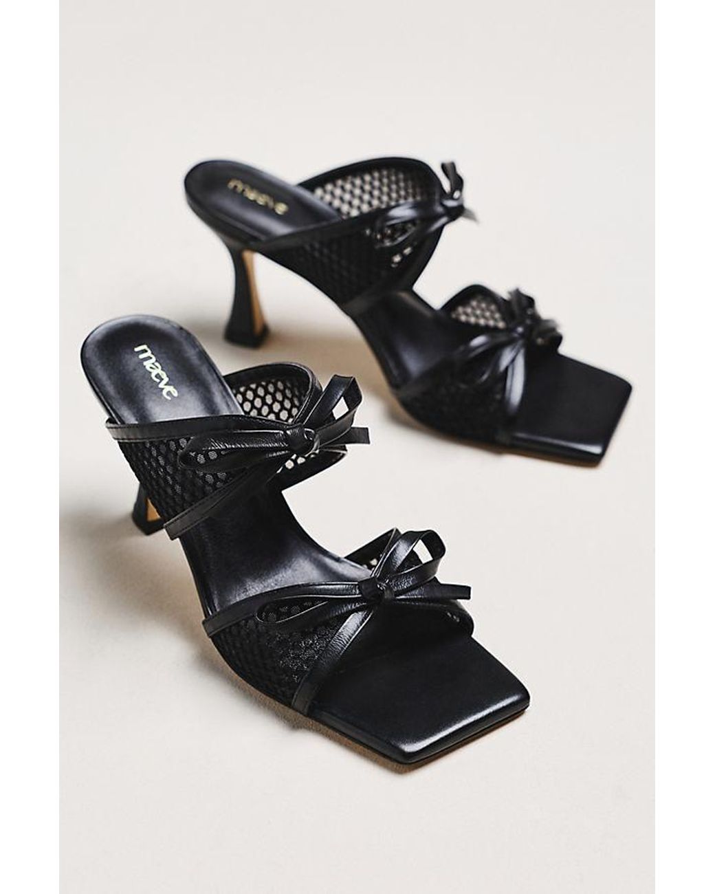 Maeve Black Mesh Double-Bow Open-Toe Heels
