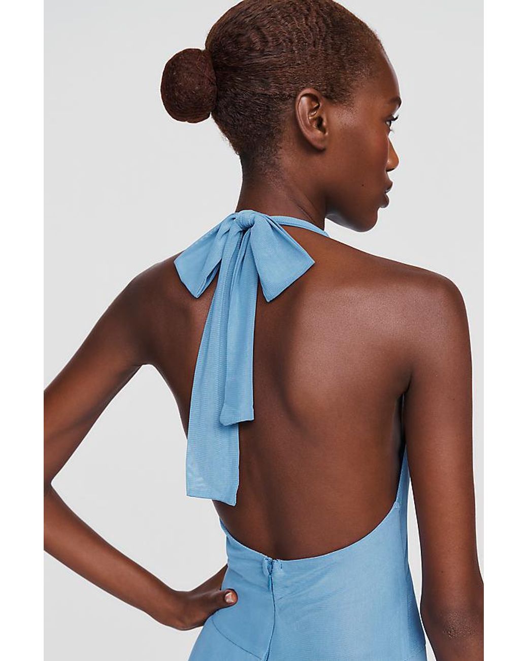Rare London Blue Halter-Neck Wide-Leg Jumpsuit