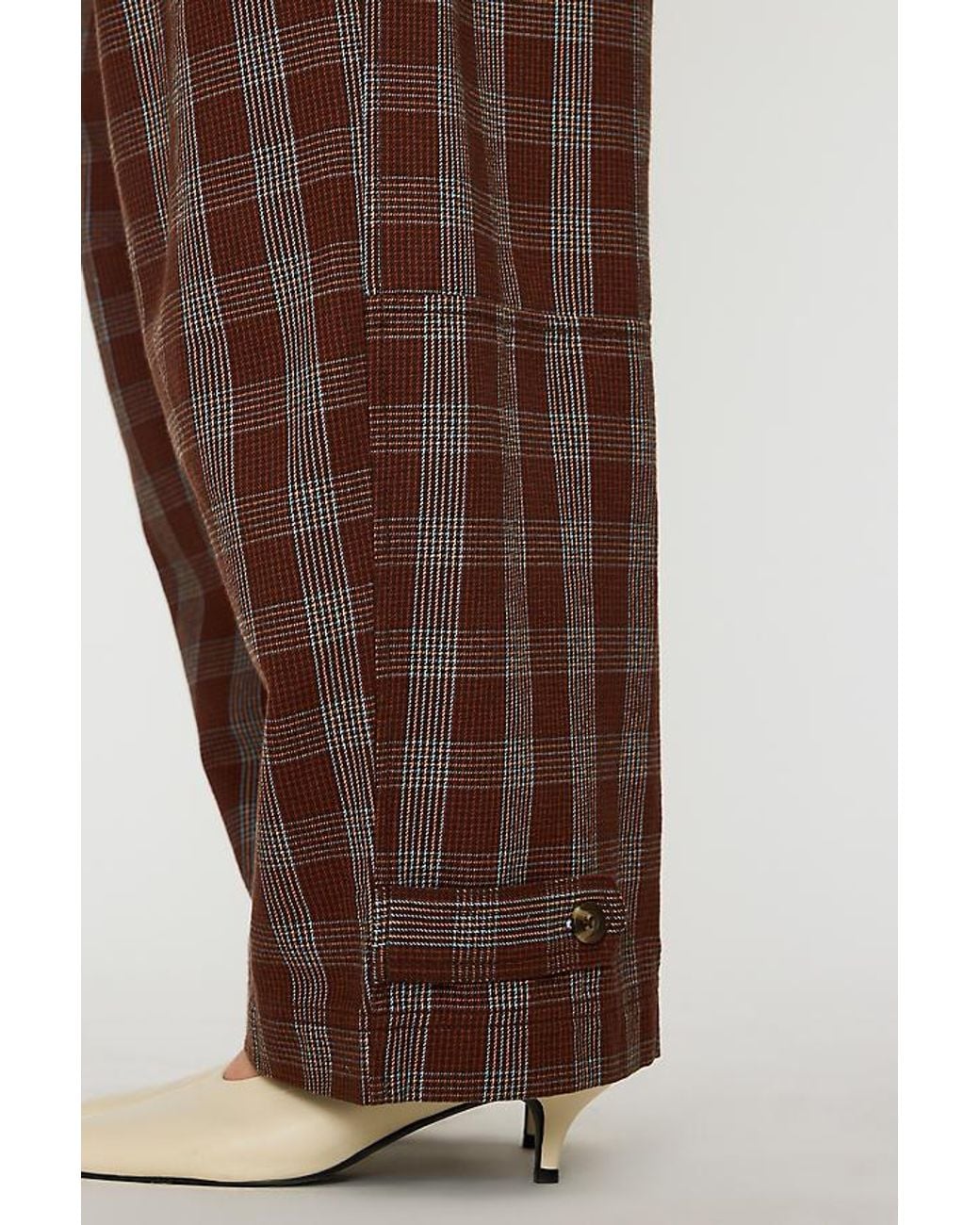 By Anthropologie Multicolor Billie Brushed Check Barrel Trousers