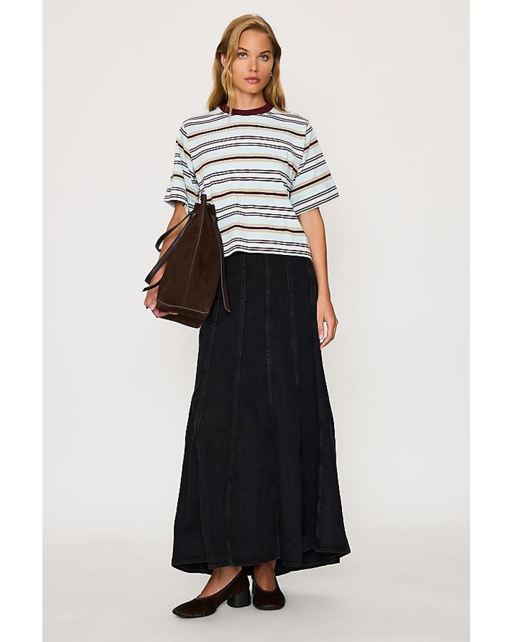 Levi's White Seamed Flare Denim Maxi Skirt