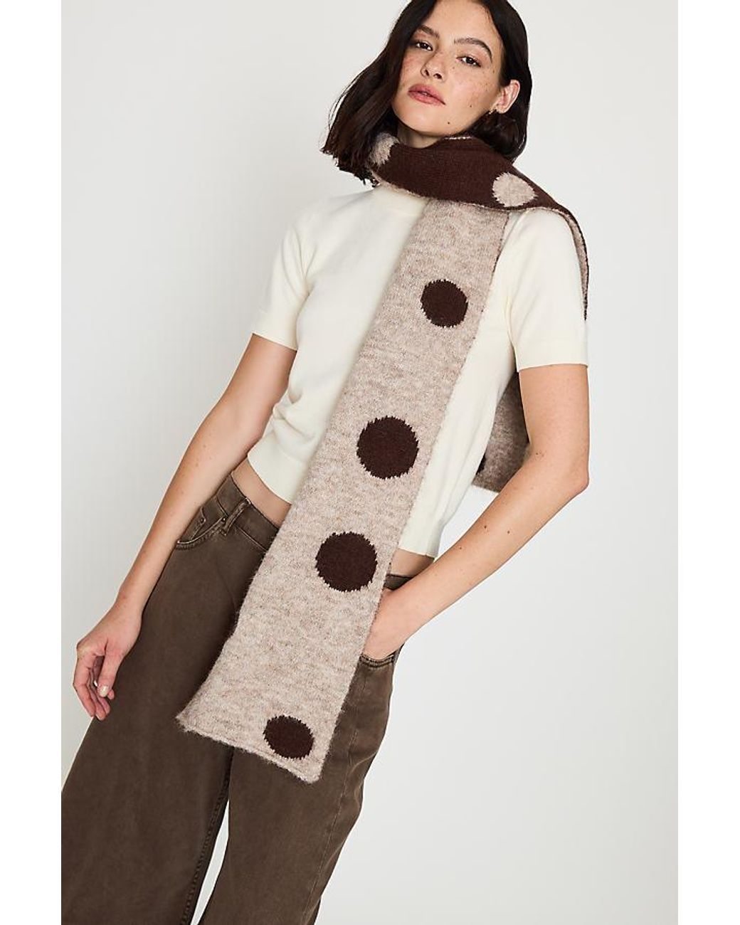 By Anthropologie Brown Polka Dot Scarf