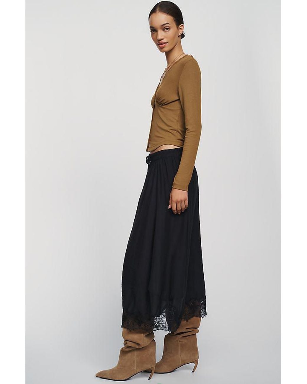 By Anthropologie Black Reverie Midi Skirt