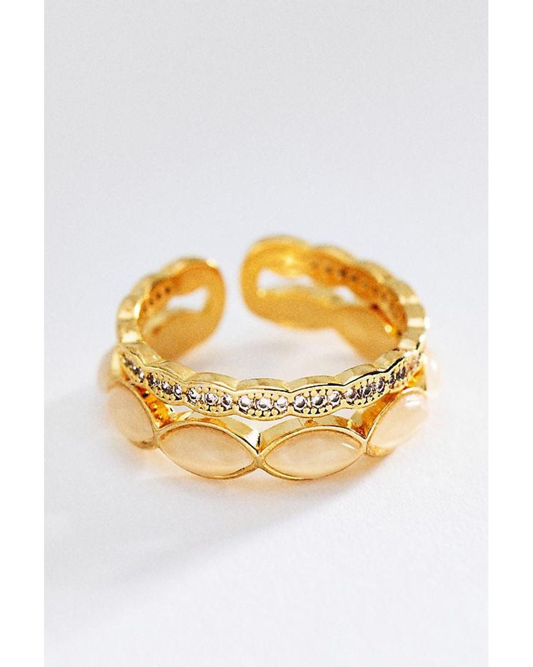 By Anthropologie Metallic Gemstone Stacking Ring, Set Of 2