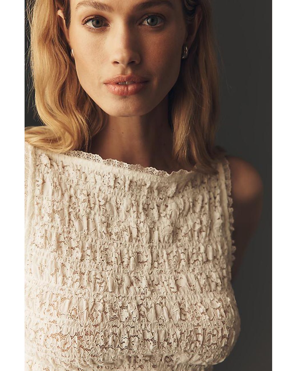 Maeve White Shirred Tank Top