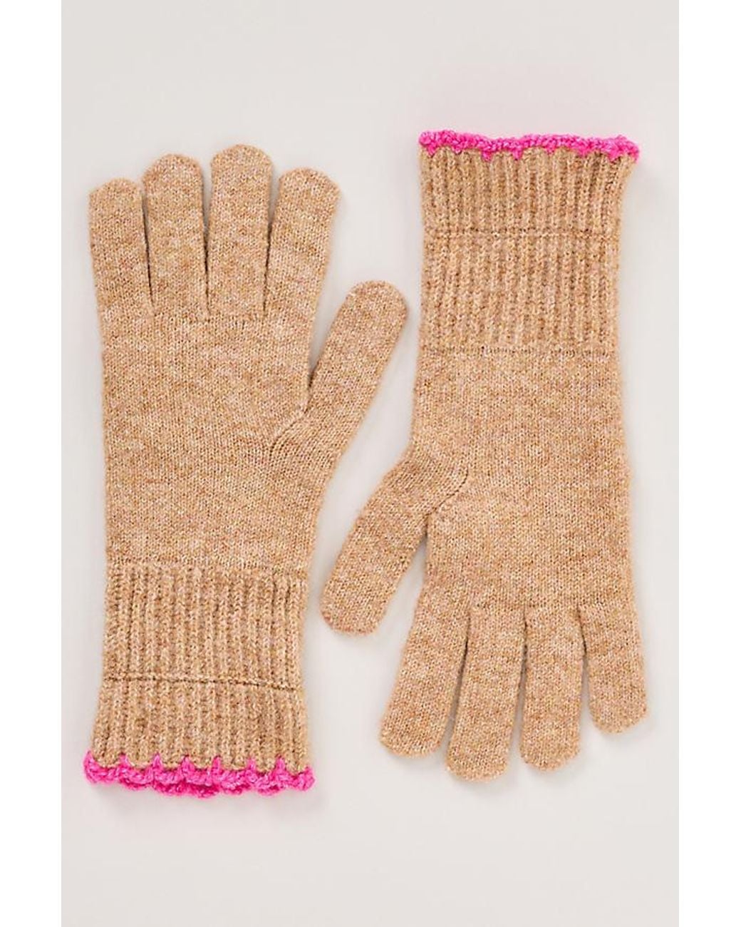 Maeve Pink Solid Ribbed Knit Gloves