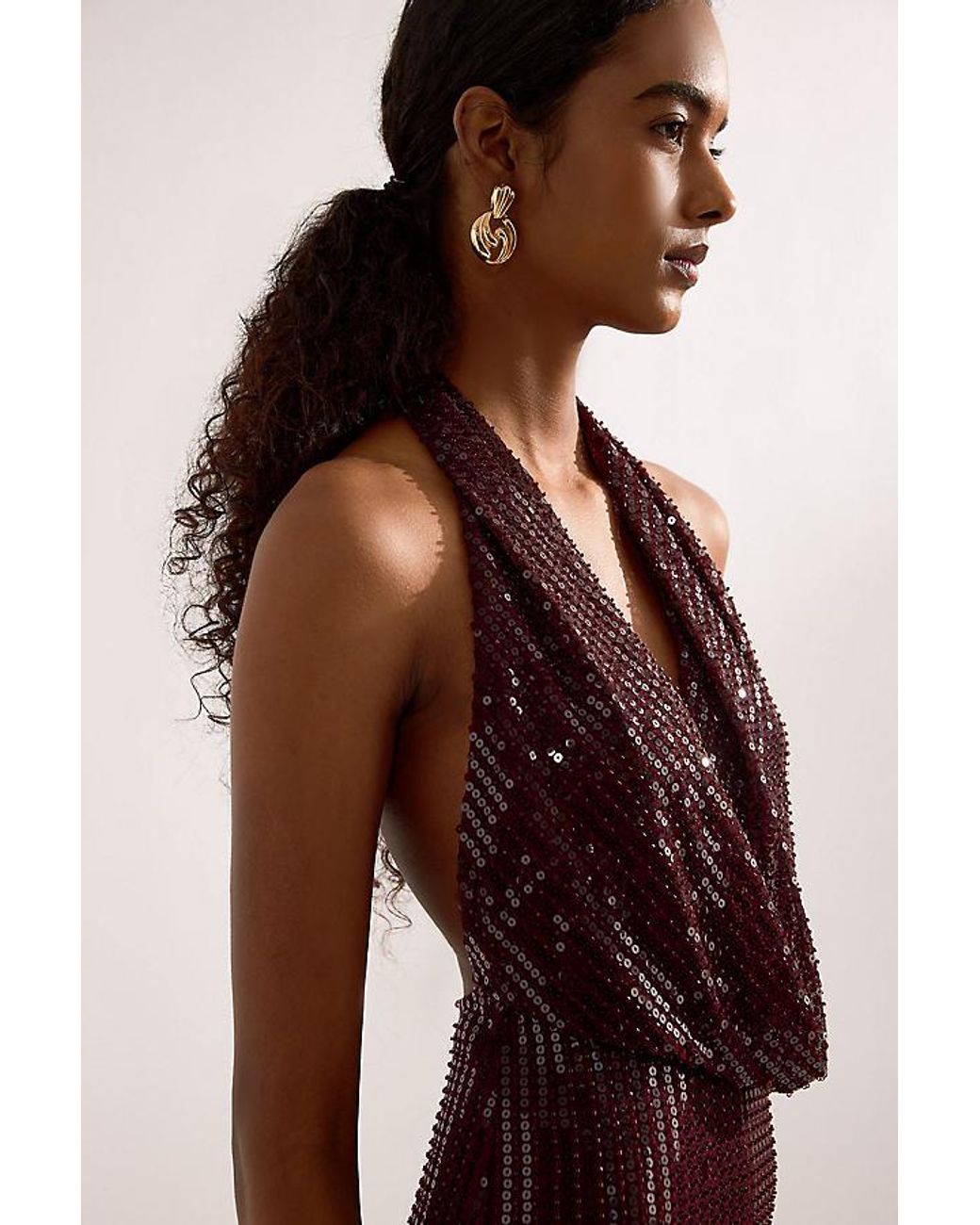 Bardot Purple Nola Sequin Cowl-Neck Maxi Dress