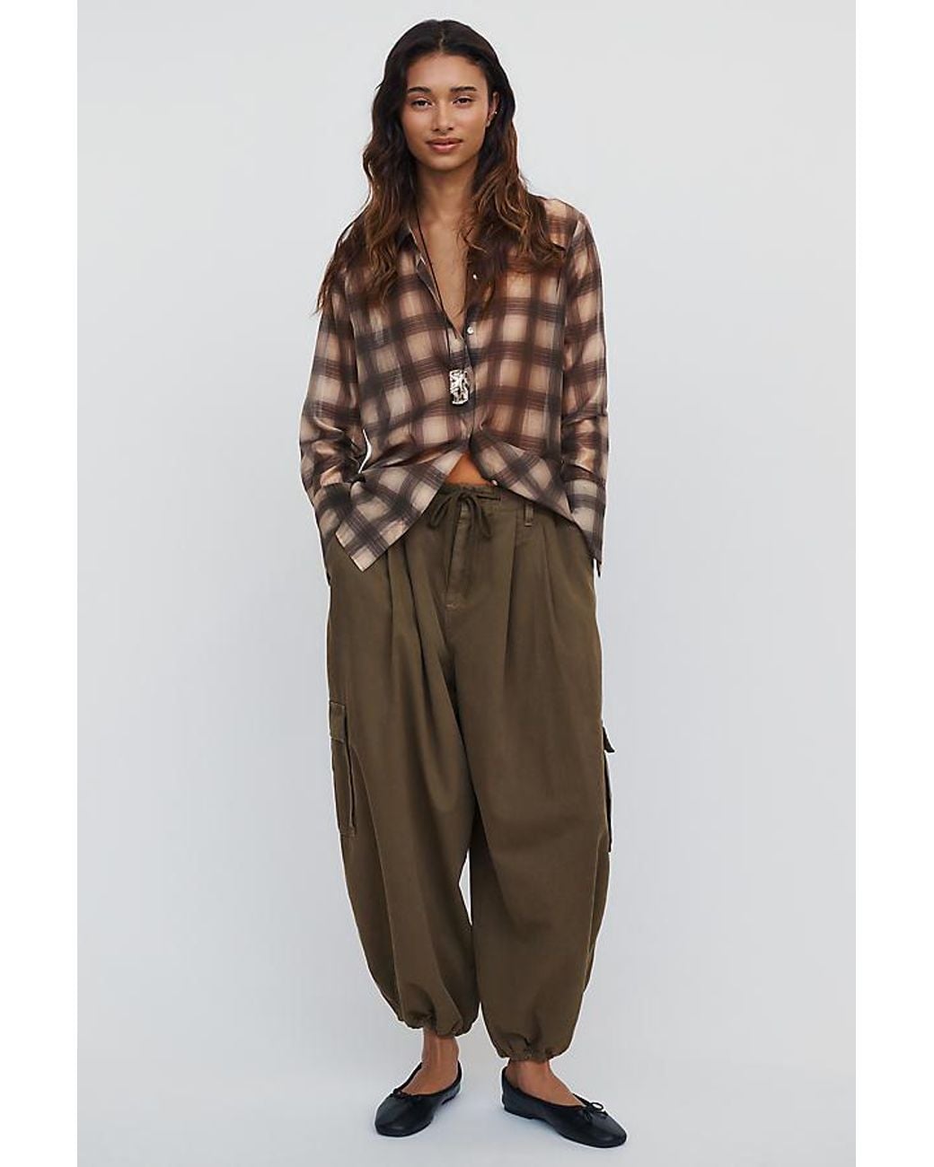 By Anthropologie Green 100% Cotton Parachute Cargo Pants