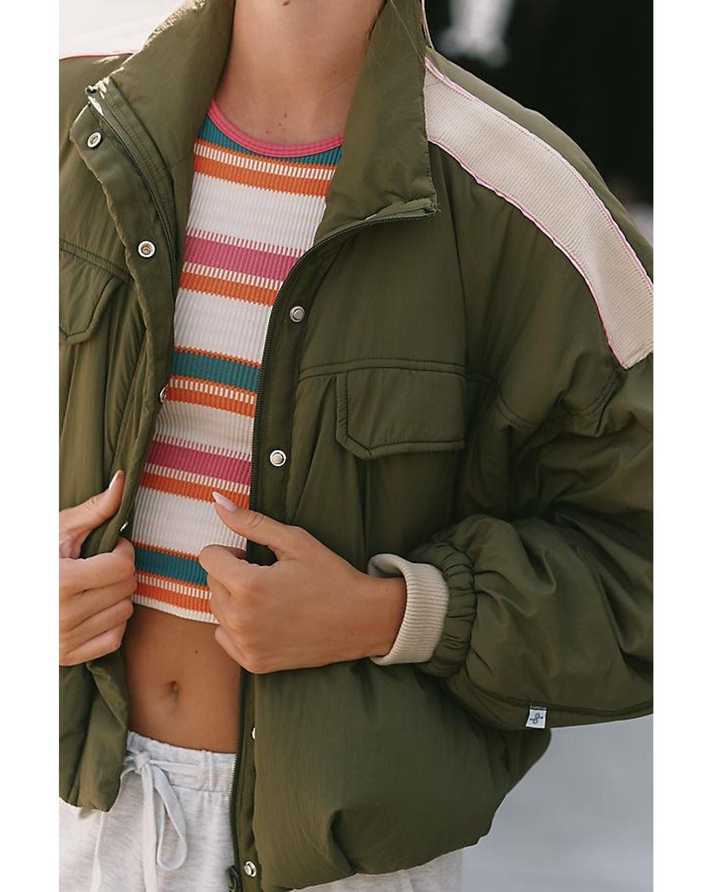 Daily Practice Green Nylon Funnel-Neck Bubble Jacket
